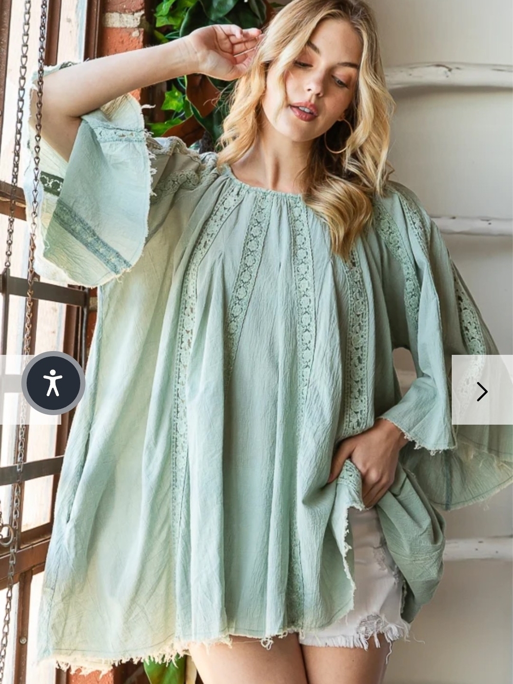 Oli & Hali Sage Green Lace-Trim Peasant Blouse